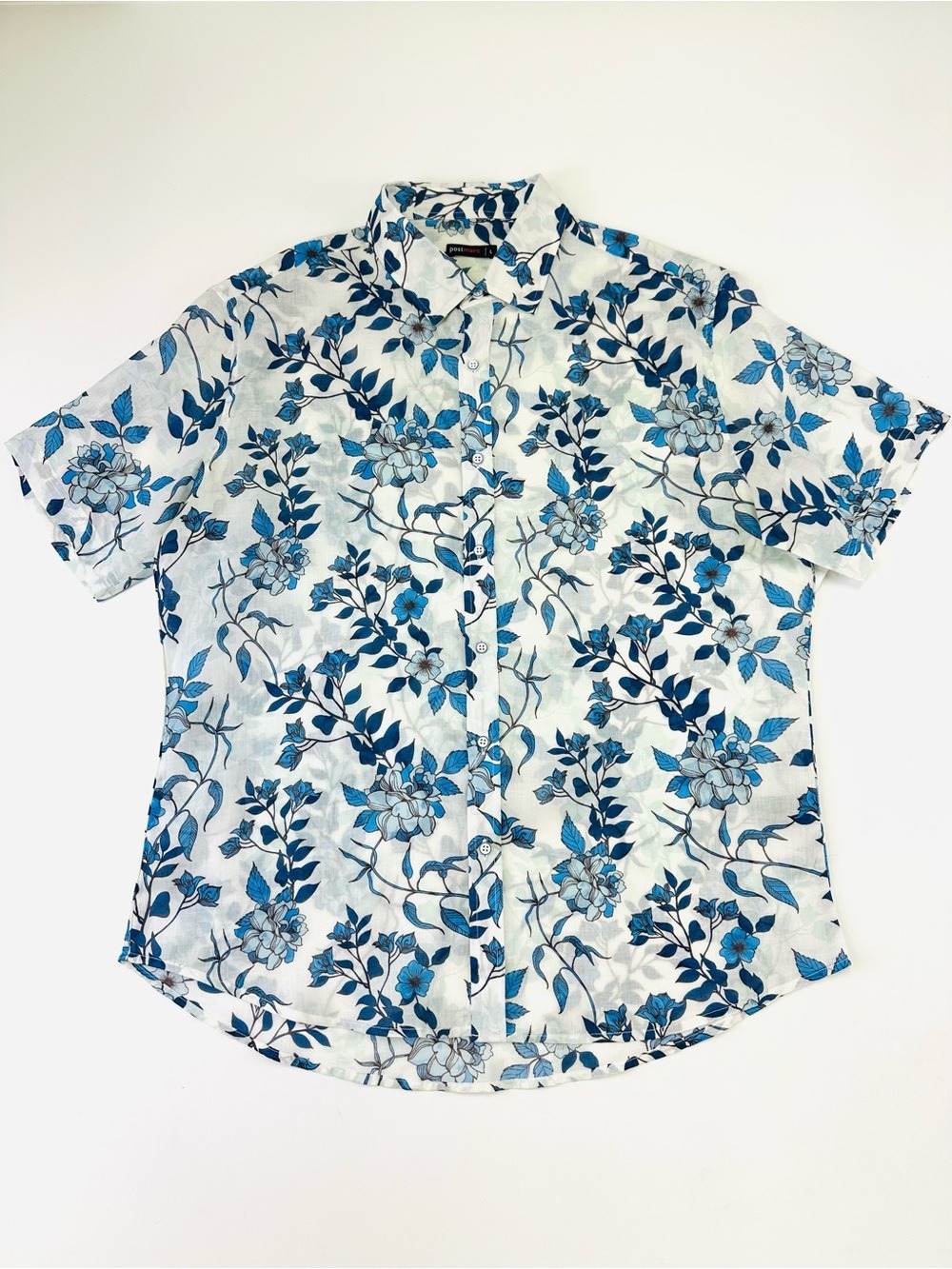 Postmarc mens Tencel linen shirt Large shirt sleeve blue white Summer Resort